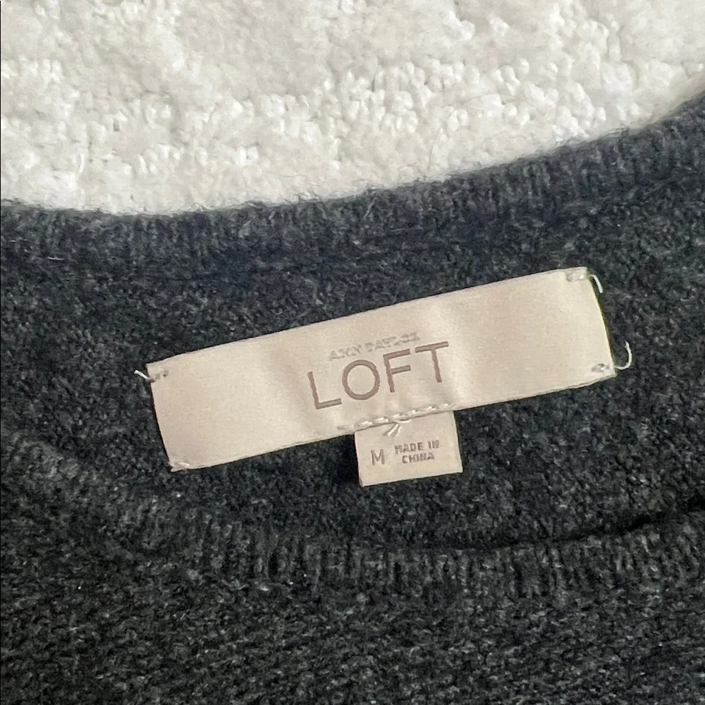 Loft charcoal gray wool blend pullover sweater 3/4 bell sleeves M - Picture 5 of 9